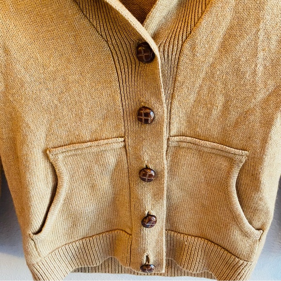 ⭐️ CYNTHIA ROWLEY Camel Wool Blend Tan V Neck Cardigan - Picture 3 of 5